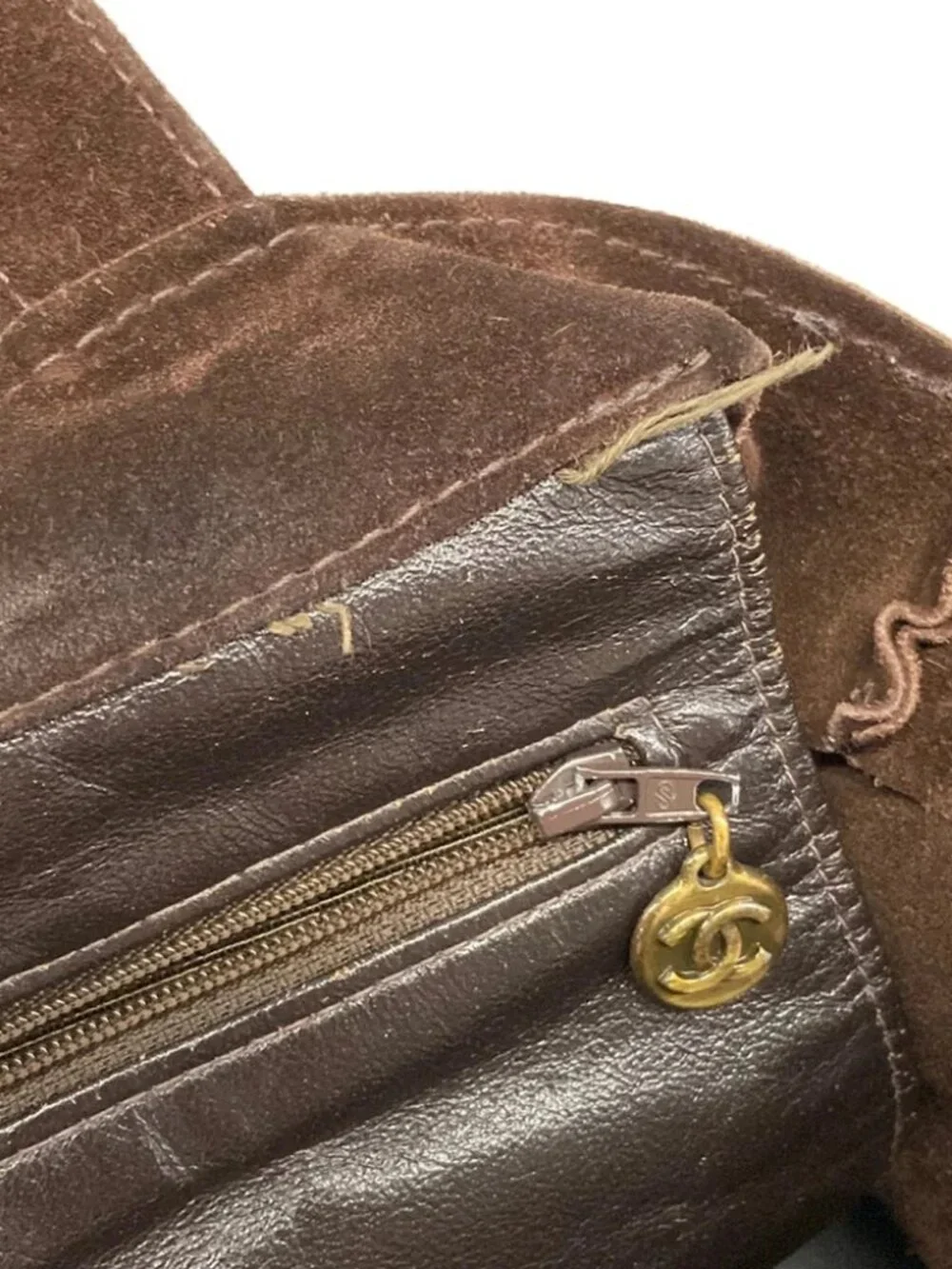 CHANEL Brown Suede Tote Bag